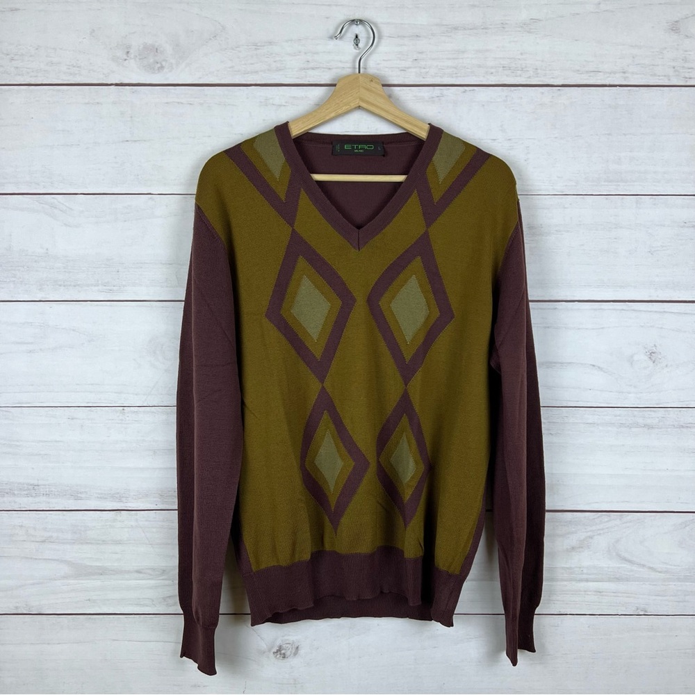 Etro Milano Italy Wool V-Neck Sweater fits like Medium